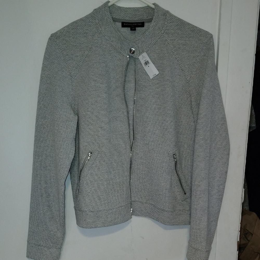 Banana Republic Gray Textured Zip Jacket